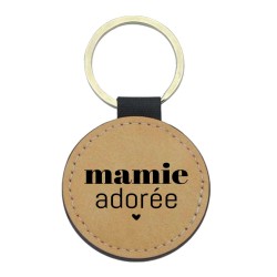 Porte-clés cuir végan marron - Cadeau - Imprimé en France - citation mamie adorée