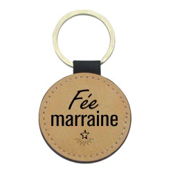 Porte-clés cuir végan marron - Cadeau - Imprimé en France - citation fée marraine
