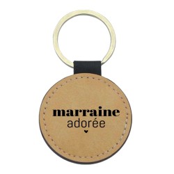 Porte-clés cuir végan marron - Cadeau - Imprimé en France - citation marraine adorée