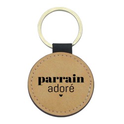 Porte-clés cuir végan marron - Cadeau - Imprimé en France - citation parrain adorée
