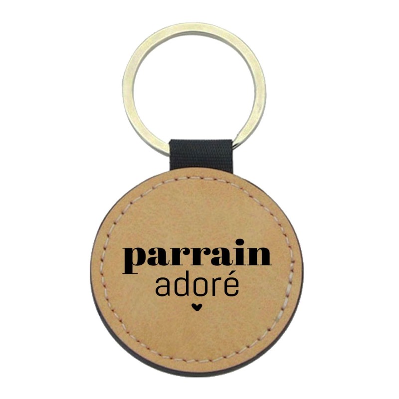 Porte-clés cuir végan marron - Cadeau - Imprimé en France - citation parrain adorée