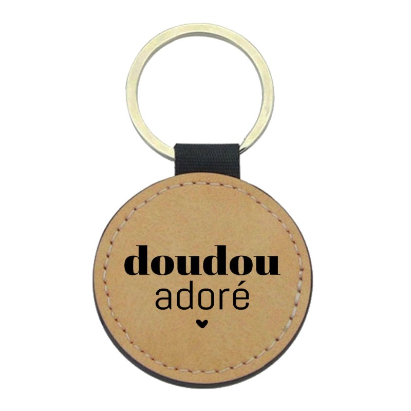 Porte-clés cuir végan marron - Cadeau - Imprimé en France - citation Doudou adoré