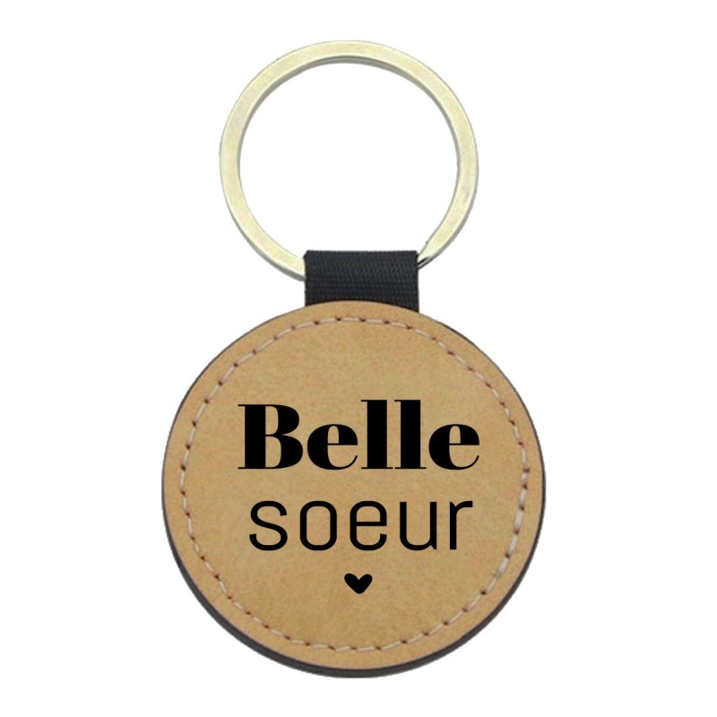Porte-clés cuir végan marron - Cadeau - Imprimé en France - citation Belle soeur