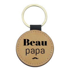 Porte-clés cuir végan marron - Cadeau - Imprimé en France - citation Beau papa