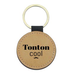 Porte-clés cuir végan marron - Cadeau - Imprimé en France - citation Tonton cool