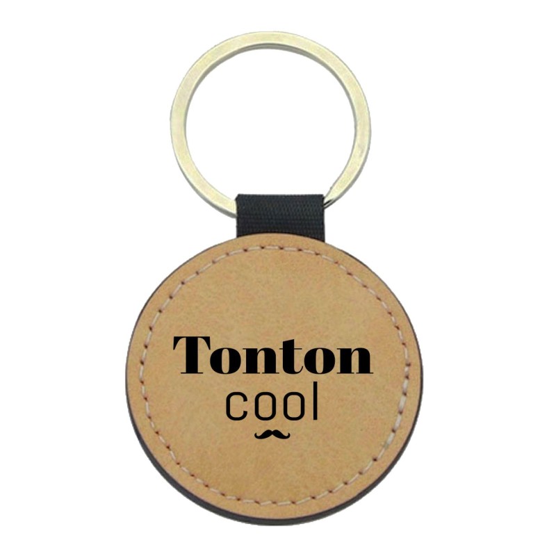 Porte-clés cuir végan marron - Cadeau - Imprimé en France - citation Tonton cool