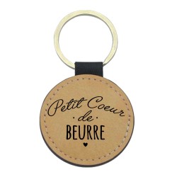 Porte-clés cuir végan marron - Cadeau - Imprimé en France - citation Petit coeur de beurre