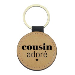Porte-clés cuir végan marron - Cadeau - Imprimé en France - citation Cousin adoré