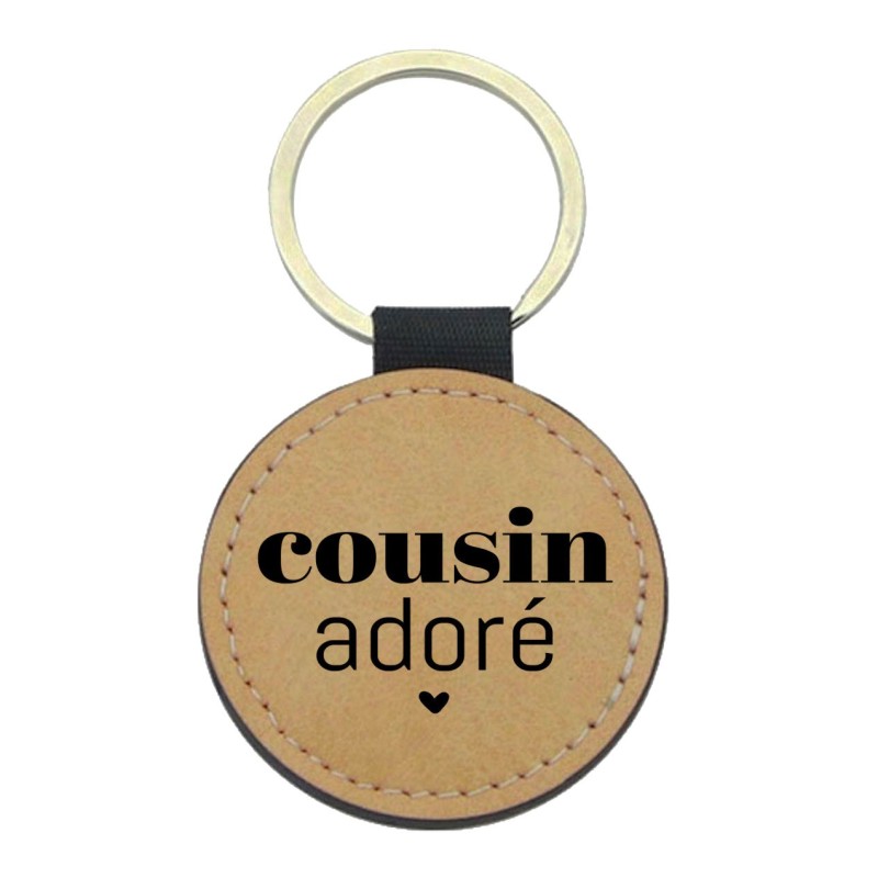 Porte-clés cuir végan marron - Cadeau - Imprimé en France - citation Cousin adoré