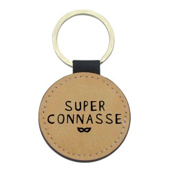 Porte-clés cuir végan marron - Cadeau - Imprimé en France - citation Super connasse