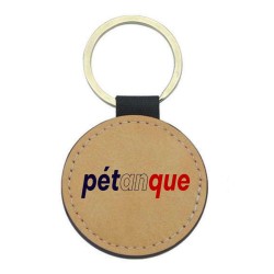 Porte-clés cuir végan marron - Cadeau - Imprimé en France - citation pétanque