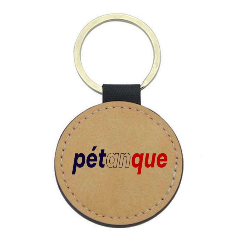 Porte-clés cuir végan marron - Cadeau - Imprimé en France - citation pétanque