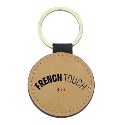 Porte-clés cuir végan marron - Cadeau - Imprimé en France - citation French touch