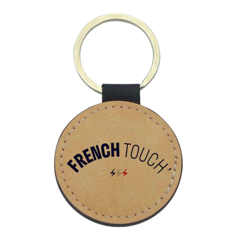 Porte-clés cuir végan marron - Cadeau - Imprimé en France - citation French touch