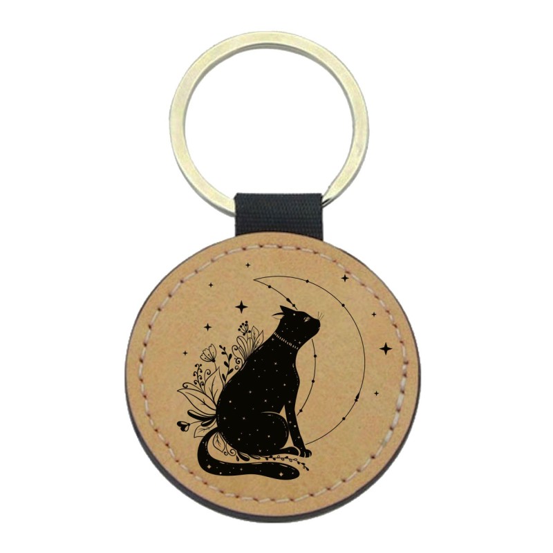 Porte-clés cuir végan marron - Cadeau - Imprimé en France - citation chat