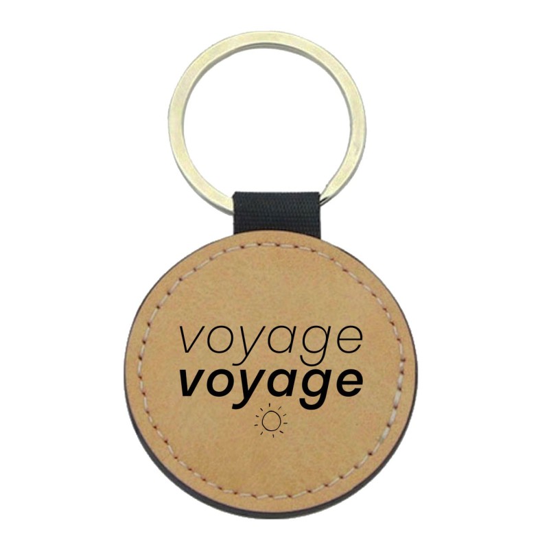 Porte-clés cuir végan marron - Cadeau - Imprimé en France - citation voyage voyage