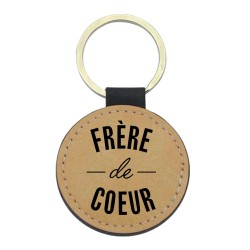 Porte-clefs cuir végan marron imprimé frère de coeur