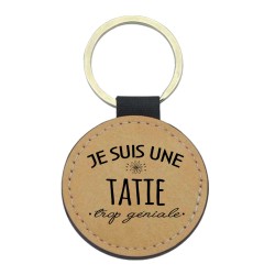 Porte-clefs cuir végan marron imprimé Je suis une tatie trop géniale