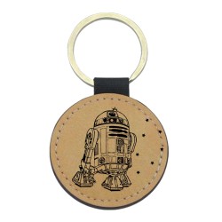 Porte-clefs cuir végan marron imprimé illustration Robot RD2D stars w