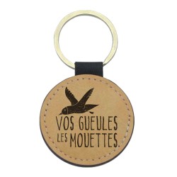 Porte-clefs cuir végan marron imprimé illustration vos gueules les mouettes