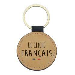 Porte-clefs cuir végan marron imprimé le cliché francais