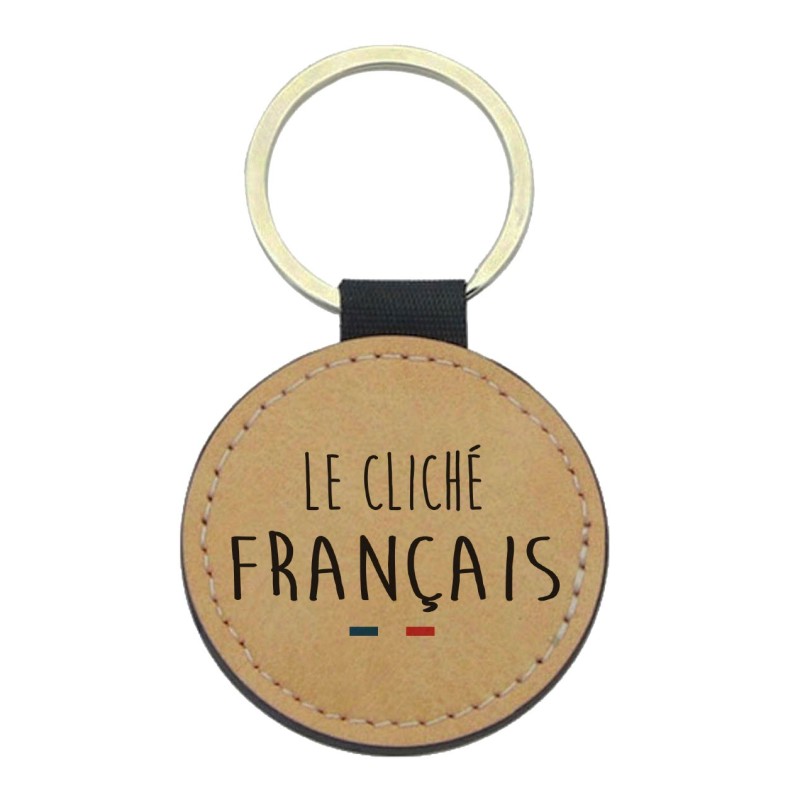 Porte-clefs cuir végan marron imprimé le cliché francais