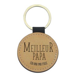 Porte-clefs cuir végan marron imprimé Meilleur papa