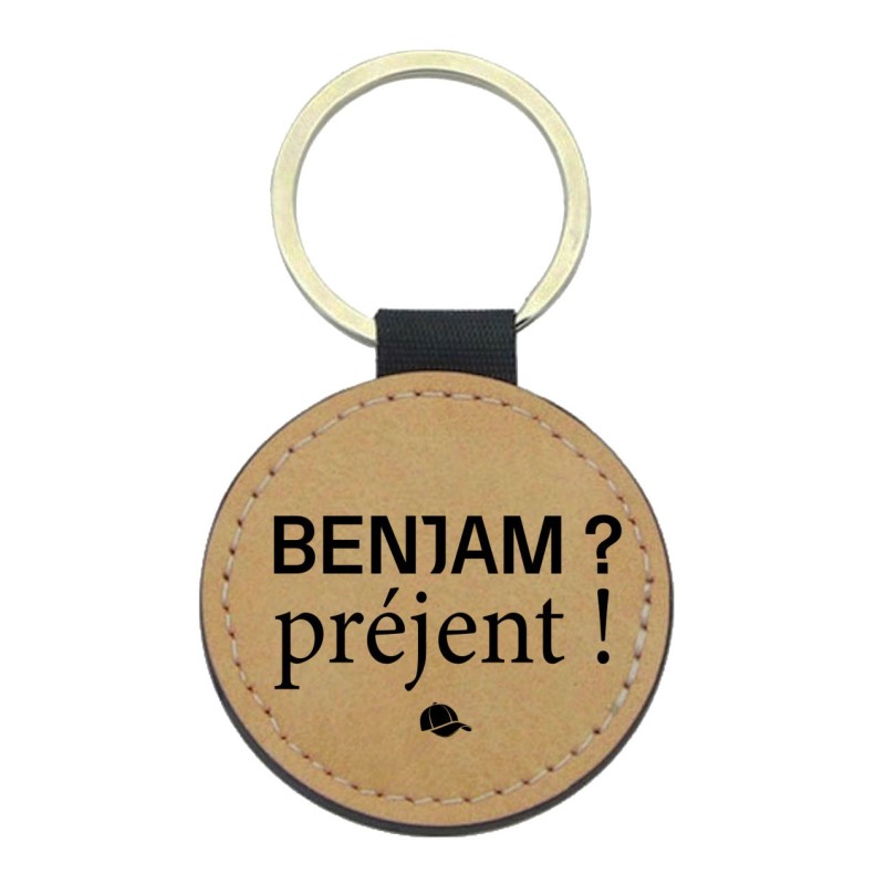 Porte-clefs cuir végan marron imprimé Benjam ?  prejent !