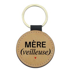 Porte-clefs cuir végan marron imprimé mère veilleuse