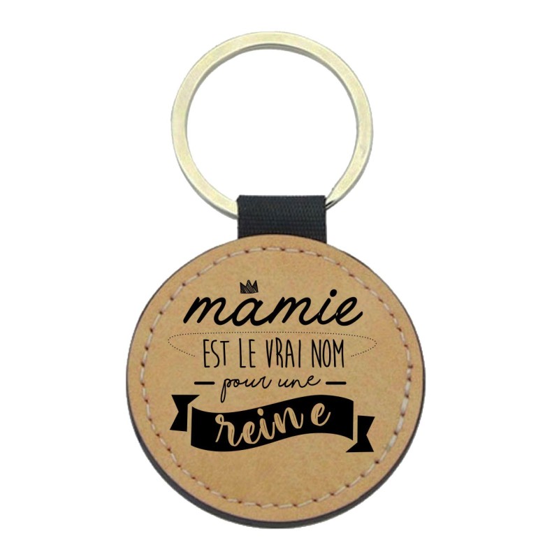 Porte-clefs cuir végan marron imprimé Mamie est le vrai nom pour une reine