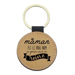 Porte-clefs cuir végan marron imprimé maman est le vrai nom pour une reine