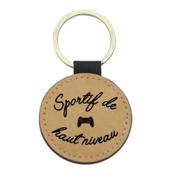 Porte-clefs cuir végan marron imprimé Sportif de haut niveau