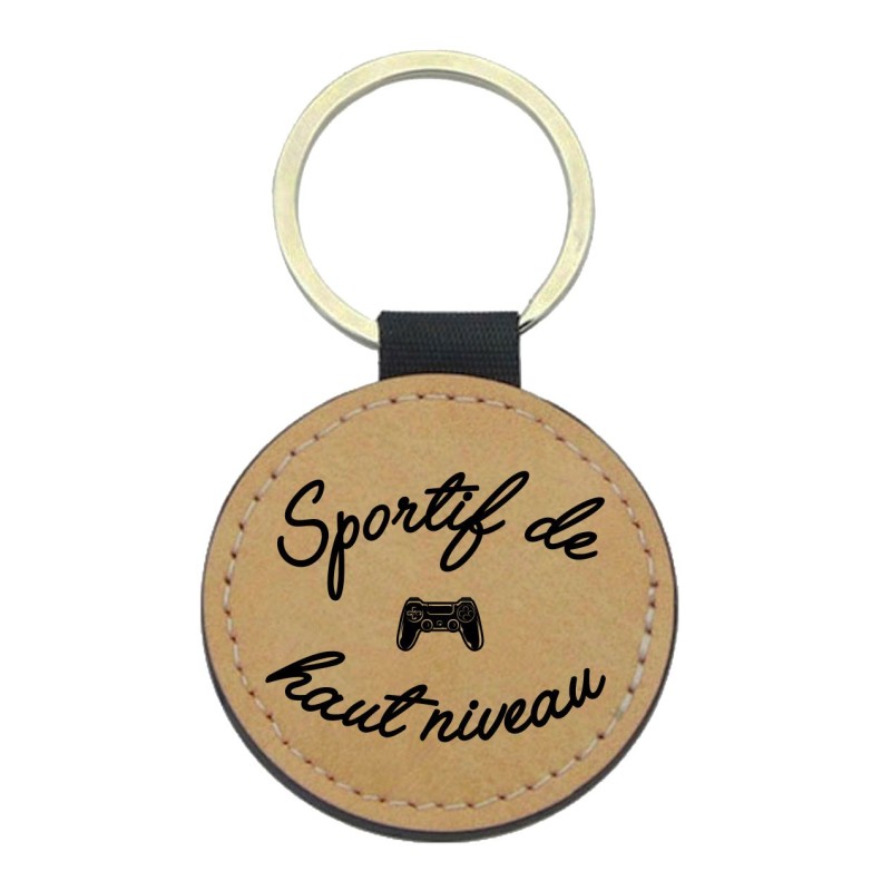 Porte-clefs cuir végan marron imprimé Sportif de haut niveau