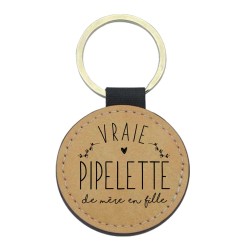 Porte-clefs cuir végan marron imprimé Vraie pipelette de mère en fille