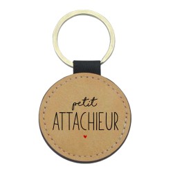 Porte-clefs cuir végan marron imprimé Petit attachieur