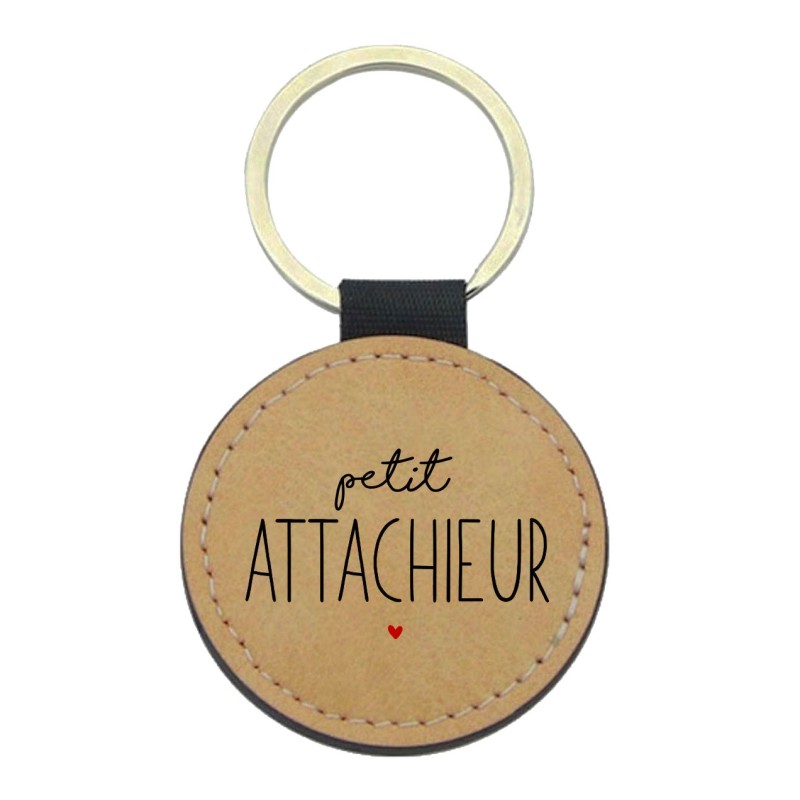 Porte-clefs cuir végan marron imprimé Petit attachieur