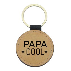 Porte-clefs cuir végan marron imprimé Papa cool