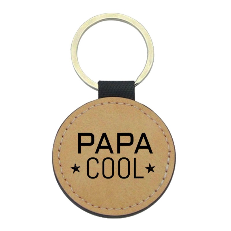 Porte-clefs cuir végan marron imprimé Papa cool