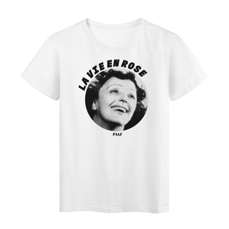 T-Shirt imprimé - Cadeau - Chanteur Piaf - Citation La vie en rose