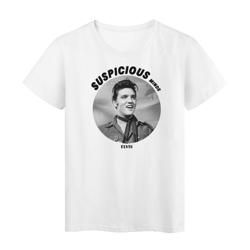 T-Shirt imprimé - Cadeau - Célébrité Elvis - Citation suspicious minds