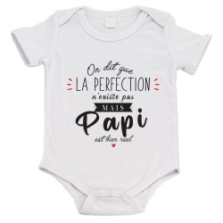 Body bébé - Cadeau naissance - imprimé citation Humour - La perfection n'existe pas mais Papi est bien réel