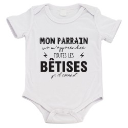 Body bébé - Cadeau naissance - imprimé citation Humour - Mon parrain va m'apprendre toutes les bêtises