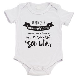Body bébé - Cadeau Baptême - imprimé humour - Quand on a une marraine comme la mienne on a réussi sa vie