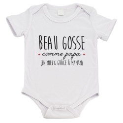 Body bébé - Cadeau Baptême - imprimé humour - Beau gosse comme papa mais en mieux grace a maman