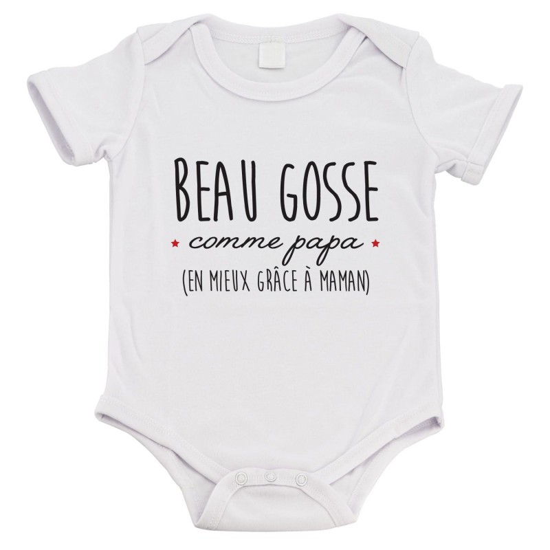 Body bébé - Cadeau Baptême - imprimé humour - Beau gosse comme papa mais en mieux grace a maman