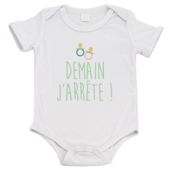 Body bébé - Cadeau Baptême - imprimé humour - Demain j'arrête