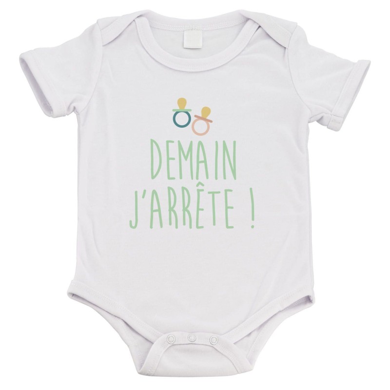 Body bébé - Cadeau Baptême - imprimé humour - Demain j'arrête