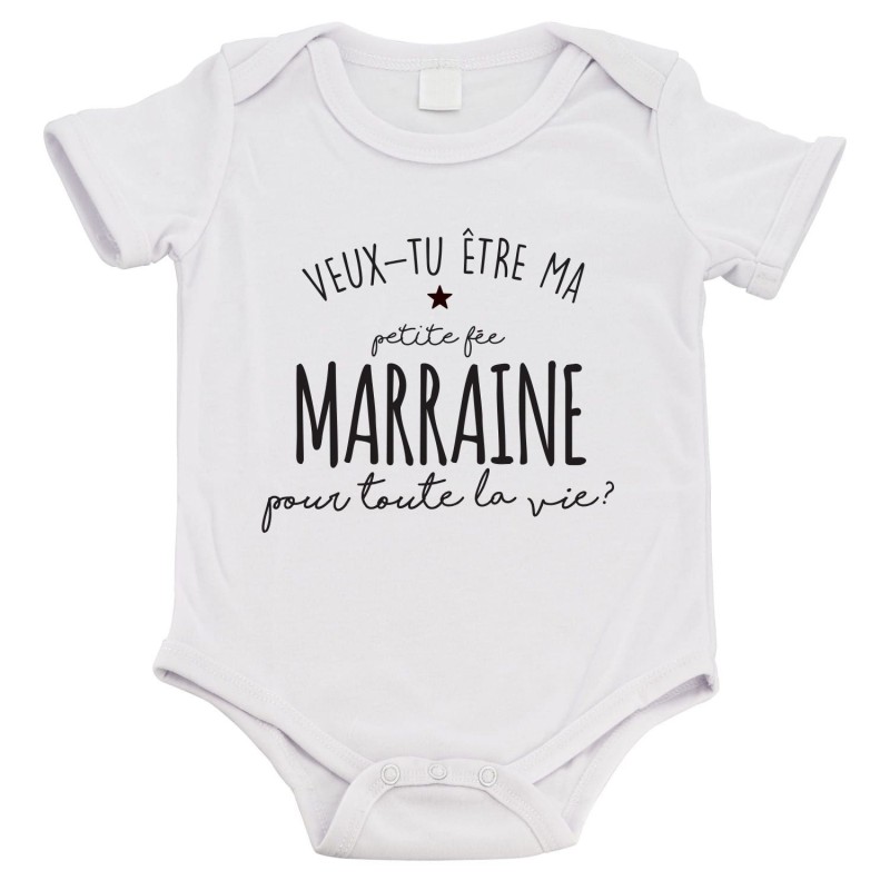 Body bébé - Cadeau Baptême - imprimé humour - Veux tu être ma petite fée marraine ?