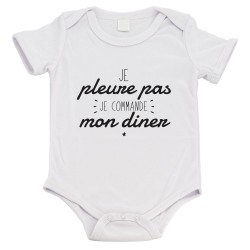 Body bébé - Cadeau Baptême - imprimé humour - Je pleure pas je commande mon diner