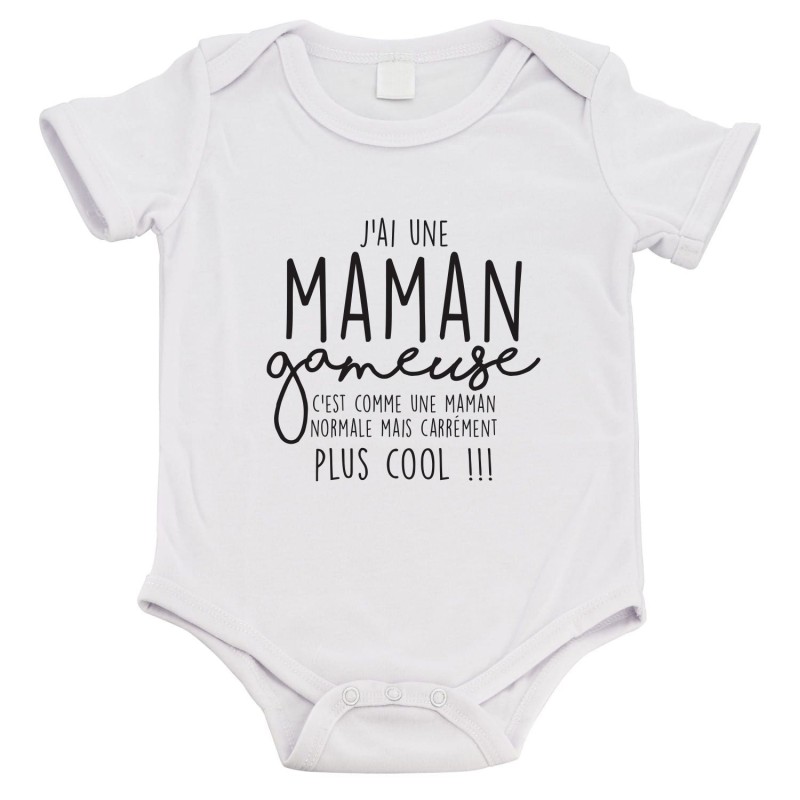 Body bébé - Cadeau Baptême - imprimé humour -  J'ai une maman gameuse une maman plus cool